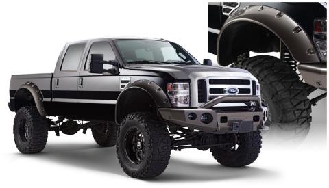 Black Cutout Style Smooth Finish Front Fender Flares For 1999-2010 Ford F250 Styleside Super Duty 2008-2010 F350 To F-550 Super Duty Bushwacker