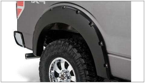 Black Pocket/Rivet Style Smooth Finish Rear Fender Flares For 2009-2014 Ford F150 (Excludes Raptor) Bushwacker