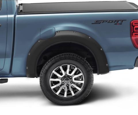 Black Pocket/Rivet Style Smooth Finish Rear Fender Flares For 2019-2023 Ford Ranger Supercab Bushwacker