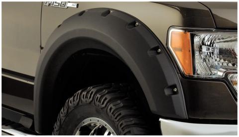 Black Max Coverage Pocket/Rivet Style Smooth Finish 4-Piece Fender Flare Set For 2009-2014 Ford F150 (Excludes Raptor) Bushwacker