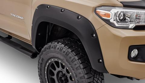 Black Pocket/Rivet Style Smooth Finish Front Fender Flares For 2016-2022 Toyota Tacoma Bushwacker