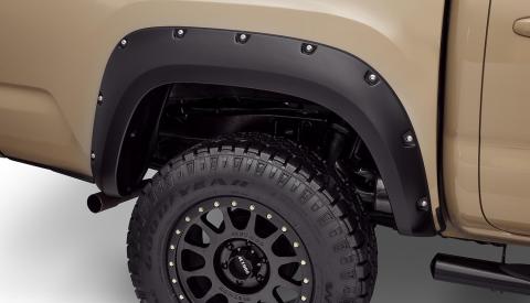 Black Pocket/Rivet Style Smooth Finish Rear Fender Flares For 2016-2022 Toyota Tacoma Bushwacker