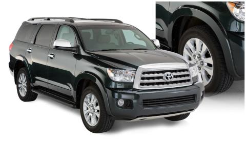 Black OE Style Smooth Finish 4-Piece Fender Flare Set For 2008-2015 Toyota Sequoia W/Factory Mudflaps Bushwacker