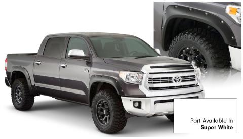Pocket/Rivet Style Color Matched Super White 4-Piece Fender Flare Set For 2017-2021 Toyota Tundra, Must Remove Mudflaps Bushwacker