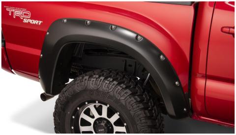 Black Pocket/Rivet Style Smooth Finish Rear Fender Flares For 2005-2015 Toyota Tacoma Bushwacker