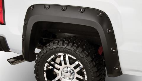 Black Boss Pocket/Rivet Style Smooth Finish Rear Fender Flares For 2007-2013 GMC Sierra 1500 Fits 69.3 Inch Bed Bushwacker