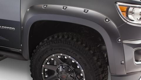 Black Pocket/Rivet Style Smooth Finish Front Fender Flares For 2015-2021 Chevrolet Colorado Bushwacker