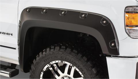 Black Boss Pocket/Rivet Style Smooth Finish Front Fender Flares For 2016-2018 GMC Sierra 1500 Fits 69.3 Inch Bed Bushwacker