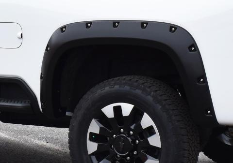 Black Pocket/Rivet Style Smooth Finish Rear Fender Flares For 2020-2026 Chevy 2500/3500 Bushwacker