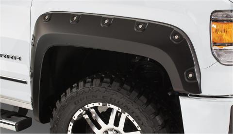 Black Boss Pocket/Rivet Style Smooth Finish 4-Piece Fender Flare Set For 2007-2013 GMC Sierra 1500 Fits 69.3 Inch Bed Bushwacker