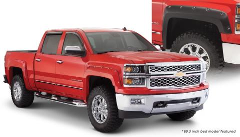 Black Pocket/Rivet Style Smooth Finish 4-Piece Fender Flare Set For 2019 Chevrolet Silverado 1500 Ld, 2014-2018 Silverado 1500, 2015-2019 Silverado 2500 Hd/3500 Hd Fits 78.8/97.8 Inch Bed Bushwacker