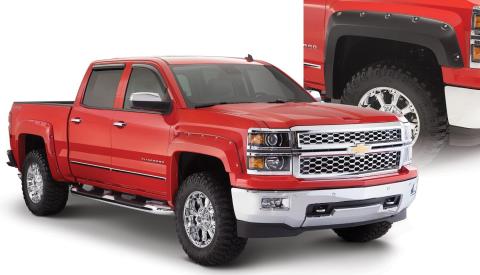 Black Pocket/Rivet Style Smooth Finish 4-Piece Fender Flare Set For 2014-2018 Chevrolet Silverado 1500 Fits 69.3 Inch Bed Bushwacker