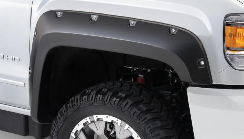Black Pocket/Rivet Style Smooth Finish 4-Piece Fender Flare Set For 2015-2019 GMC Sierra 2500 Hd/3500 Hd Bushwacker