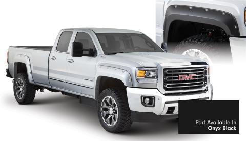 Pocket/Rivet Style Color Matched Onyx Black 4-Piece Fender Flare Set For 2017-2019 Sierra 2500 Hd/3500 Hd Bushwacker