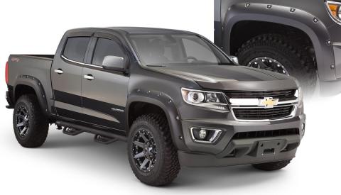 Black Pocket/Rivet Style Smooth Finish 4-Piece Fender Flare Set For 2015-2021 Chevrolet Colorado W/74 Inch Bed Bushwacker