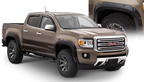 Black Pocket/Rivet Style Smooth Finish 4-Piece Fender Flare Set For 2015-2021 GMC Canyon W/61.7 Inch Bed Bushwacker