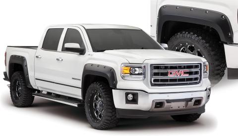 Black Pocket/Rivet Style Smooth Finish 4-Piece Fender Flare Set For 2016-2018 GMC Sierra 1500 (Incl Limited) Fits 69.3 Inch Bed Bushwacker