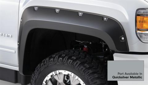 Pocket/Rivet Style Color Matched Quicksilver Metallic 4-Piece Fender Flare Set For 2016-2018 GMC Sierra 1500 Factory Mudflaps Must Be Removed Bushwacker