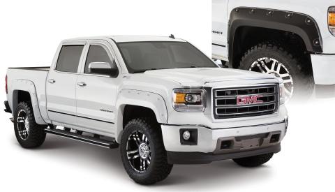 Black Boss Pocket/Rivet Style Smooth Finish 4-Piece Fender Flare Set For 2016-2018 GMC Sierra 1500 Fits 69.3 Inch Bed Bushwacker
