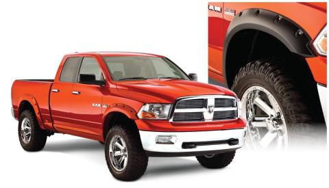 Black Pocket/Rivet Style Smooth Finish 4-Piece Fender Flare Set For 2009-2018 Dodge Ram 1500 (Excludes R/T/Rebel) 2019-2022 Ram 1500 Classic (Excludes Rebel Models) Bushwacker