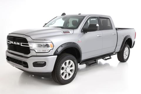 Black Pocket/Rivet Style Smooth Finish 4-Piece Fender Flare Set For 2019-2026 Ram 2500/3500, Includes Dually Bushwacker