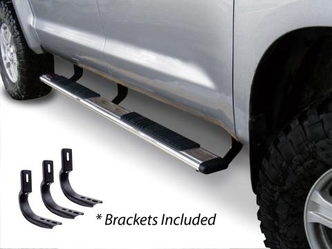 5 Inch OE Xtreme Low Profile SideSteps With Mounting Bracket Kit Polished Stainless Steel 2000-2006 Silverado/Sierra 1500/2500 HD/3500 Go Rhino