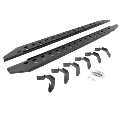 RB10 Slim Line Running Boards With Mounting Brackets Angled Textured Black 2005-2026 Nissan Frontier Go Rhino