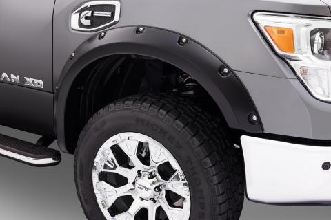 Black Pocket/Rivet Style Smooth Finish Front Fender Flares For 2016-2022 Nissan Titan XD Bushwacker