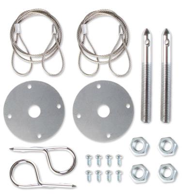 Hood Or Deck Pin Kit Competition With Lanyards Hood pin Kit with hairpin style clips, lanyard cables, and scuff plates Mr Gasket