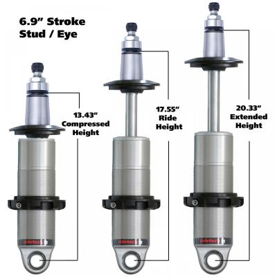 HQ Coil-Over Shock W/ 6.9 Inch Stroke And 2 Inch Stud Mount Universal 1 Rebound Adjustable Shockspring Mounts Delrin Spring Washers And Bearing Spacers 1/2 Inch And 5/8 Inch 13.4 Inch X 20.3 Inch W/ A 16.5 -17.5 Inch Ride Height Ridetech