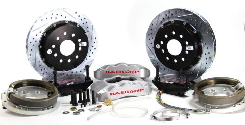 Brake System 14 Inch Rear Pro+ w/Park Brake Silver Ford 9 Inch 5 on 4.5 Torino Bearing BAER Brakes