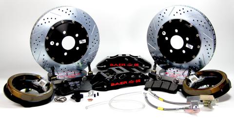 Brake System 14 Inch Rear Extreme+ with Park Brake Black Ford 9 Inch 5 on 5 Big Bearing BAER Brakes