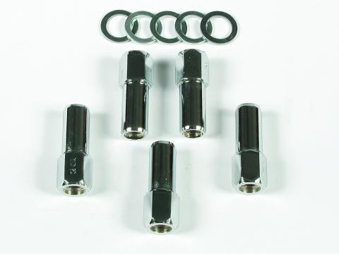 Competition Open End Style Lug Nuts Set Of 5 1/2-20, Overall Length 2-1/4 Inch, Hex Size 13/16 Inch, Shank Length 1-3/8 Inch, Shank Diameter .680 Inch Mr Gasket