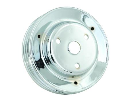 Crankshaft Pulley Chrome Triple Groove Fits 1969-1985 Small Block Chevrolet with Long Water Pump Mr Gasket