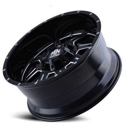 Mayhem Offroad Wheels Monstir 8100 GB 20x10 Milled Spokes Black -12 Off Set 8 Lug 5.03 BSM 130.8 Bore 165.1 Bolt Circle Cast Aluminum