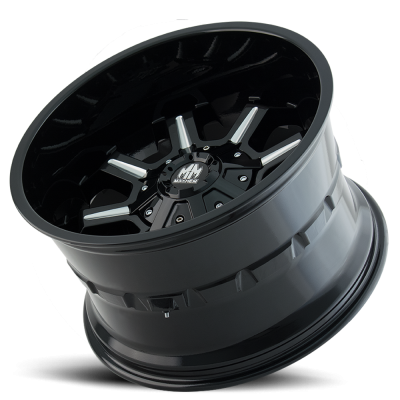 Mayhem Offroad Wheels Combat 8105 GB 20x12 Milled Spokes Gloss Black -44 Off Set 8 Lug 4.77 BSM 124.1 Bore Cast Aluminum