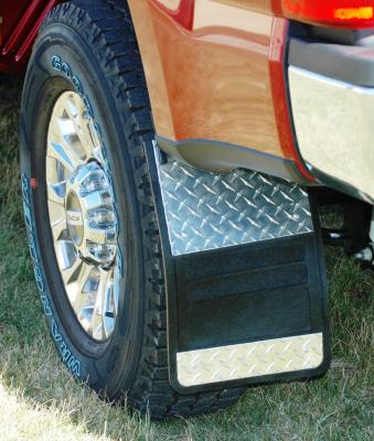 Mud Flaps Classic Universal Single Rear Wheel Rubber Mudflaps / Diamond Tread Aluminum Inserts / Universal Fit / 12 x 18 / Owens Products