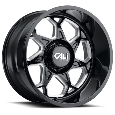 Cast Aluminum Wheels Sevenfold 9111 GB 22x12 Milled Spokes Gloss Black 6 On 139.7 Bolt Pattern -51 Offset Cali Offroad Wheels