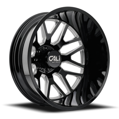 Dually Wheels Invader Dually 9115D GB-M 22x8.25 Milled Spokes Gloss Black 8 On 165.1 Bolt Pattern -192 Offset Cali Offroad Wheels