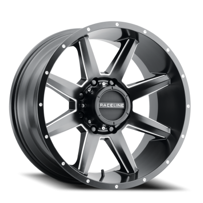 Aluminum Wheels 22x10 Stryker 954M Milled-Dimples Satin Black -19 Offset 8 on 180 Bolt Pattern 124.2 Bore Raceline
