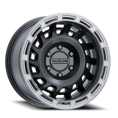 Aluminum Wheels 17x8.5 Halo 957BS Satin Black Silver Ring 0 Offset 6 on 139.7 Bolt Pattern 106.1 Bore Raceline