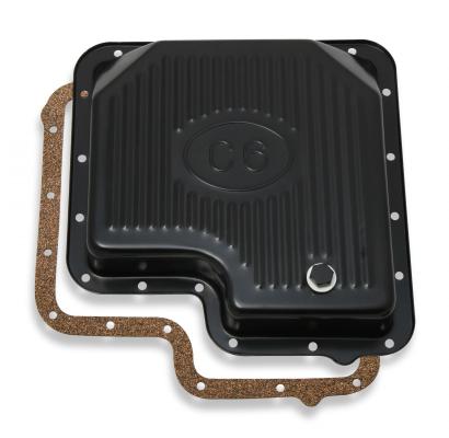 Transmission Oil Pan Black Steel Fits Ford C6 Stock Depth and Capacity Finned Design Mr Gasket