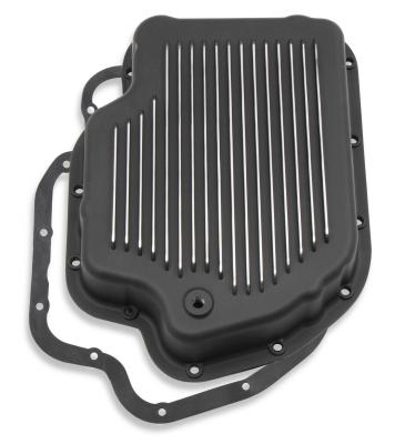 Transmission Oil Pan Black Aluminum Fits GM TH400 Stock Depth and Capacity Finned Design Mr Gasket