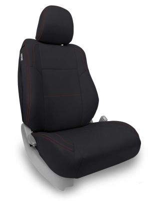 Front Seat Covers for 12-15 Toyota Tacoma Fold Flat Edition Pair Black with Red Stitching PRP Seats