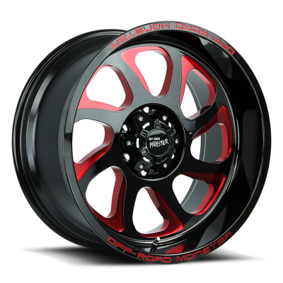 Aluminum Wheels 22x12 M22 GBMLR Series Milled Gloss Black/Candy Red 8 On 170 Bolt Pattern -44 Offset Off Road Monster