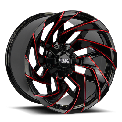 Aluminum Wheels 20x10 M24 GBMLR Series Milled Gloss Black/Candy Red 8 On 165.1/8 On 170 Bolt Pattern -19 Offset Off Road Monster