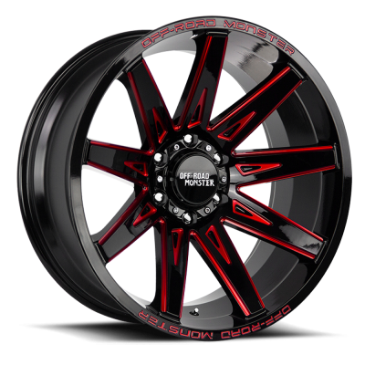 Aluminum Wheels 22x12 M25 GBMLR Series Gloss Black/Candy Red 6 On 135 Bolt Pattern -44 Offset Off Road Monster