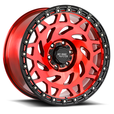 Aluminum Wheels 17x9 M50 RBR Series Candy Red/Black Ring 6 On 139.7 Bolt Pattern 0 Offset Off Road Monster