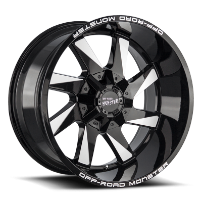 Aluminum Wheels 24x12 M80 GBML Series Milled Gloss Black 8 On 165.1 Bolt Pattern -44 Offset Off Road Monster