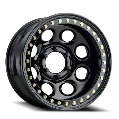 Aluminum Wheels 15x8 Rock 8 RT81 Gloss Black Beadlock Offset 6 on 139.7 Bolt Pattern 107.95 Bore Raceline